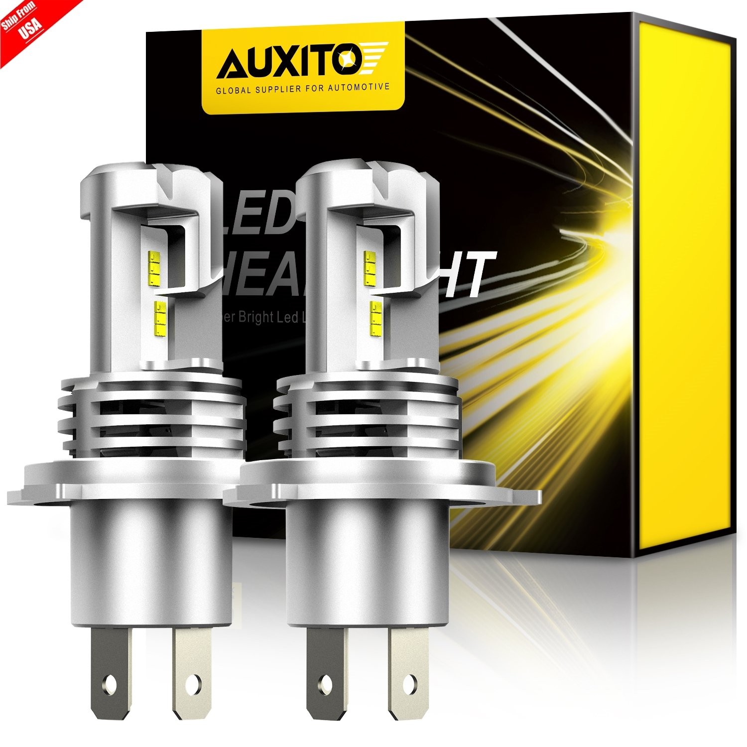 2x AUXITO 9003 H4 HB2 LED Headlight Bulbs Kit High-Low Beam 120W 6000K White M3
