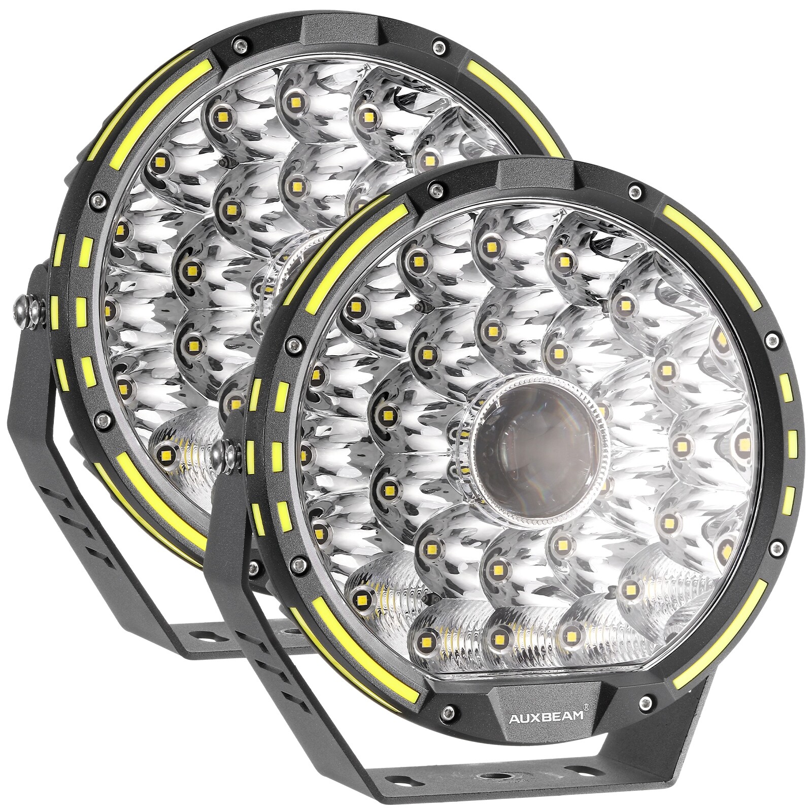 AUXBEAM 9″INCH 360-PRO 720W Round LED Work Lights Offroad Work Fog w/Amber Cover