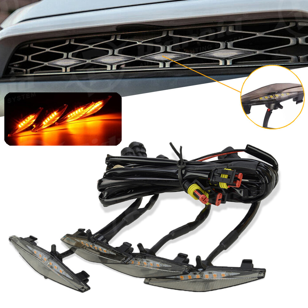 Set 4PCS Smoked Front Grille Led Amber Lights Light For Toyota 4Runner 2014-2019