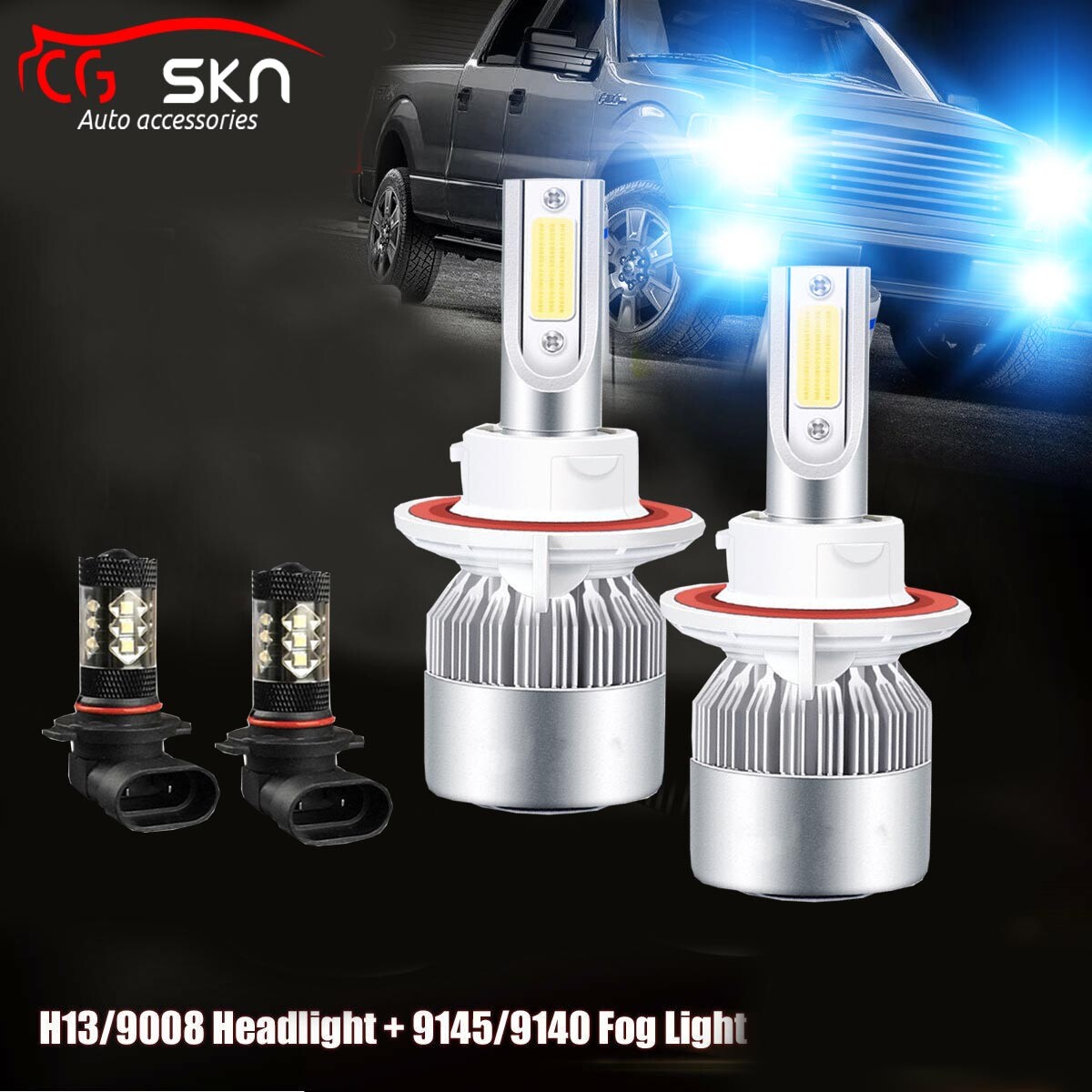 8000K H13 9008 LED Headlight+9145 Fog Light Combo Pack for Ford F-150 2004-2014
