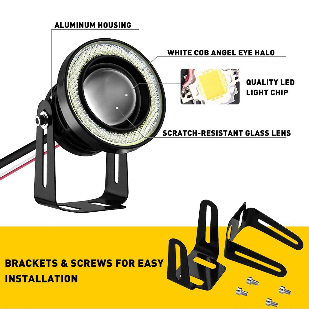 COB LED 2x 3.5″ Universal Halo Ring Angel Eyes Fog LED Light Projector White DRL