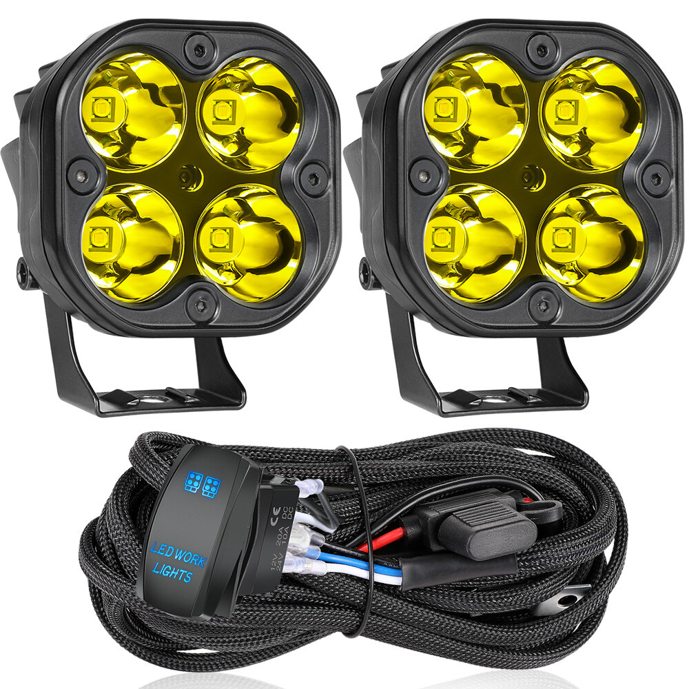 2x For Yamaha YXZ1000R LED Cube Work Light Bar Spot Pods+ Rocker Switch Wiring