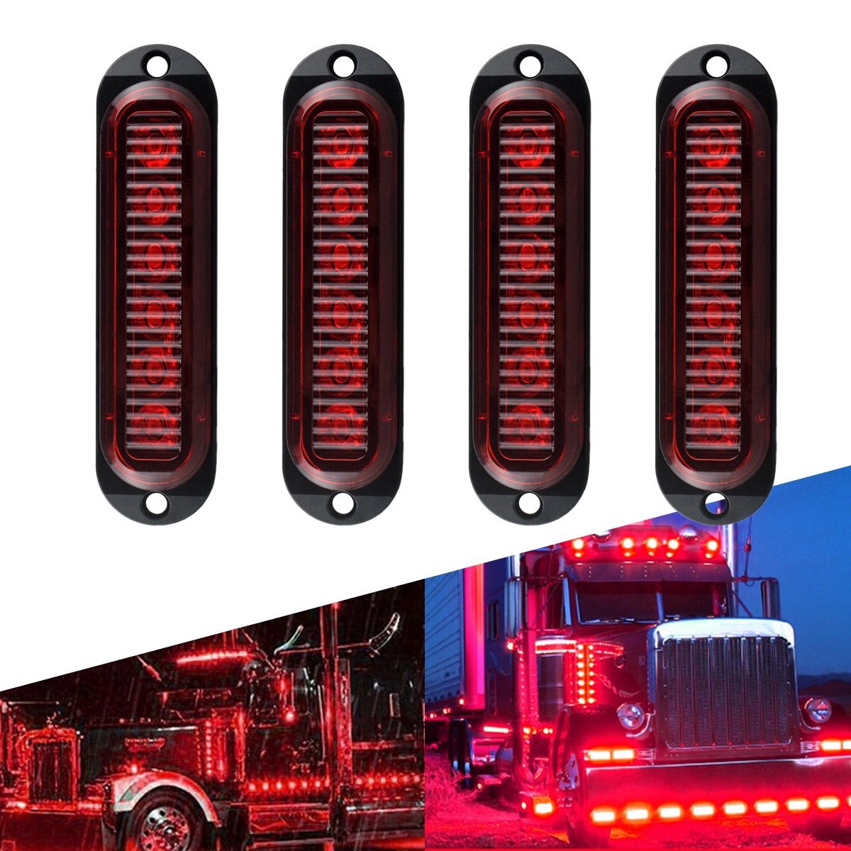 4PC 6LED Red Side Marker Lights For RV Truck Clearance Trailer Light Waterproof