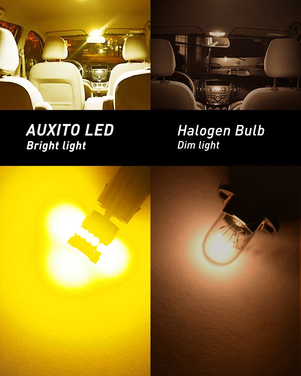 AUXITO Canbus LED Front Sidemarker Light Bulbs 168 192 2825 2821 T10 3000K Amber