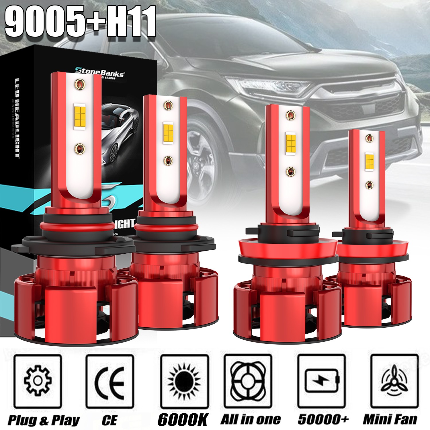 H11 9005 LED Headlight KIT Combo Bulbs 6000K High&Low Beam For Honda CR-V 15-21