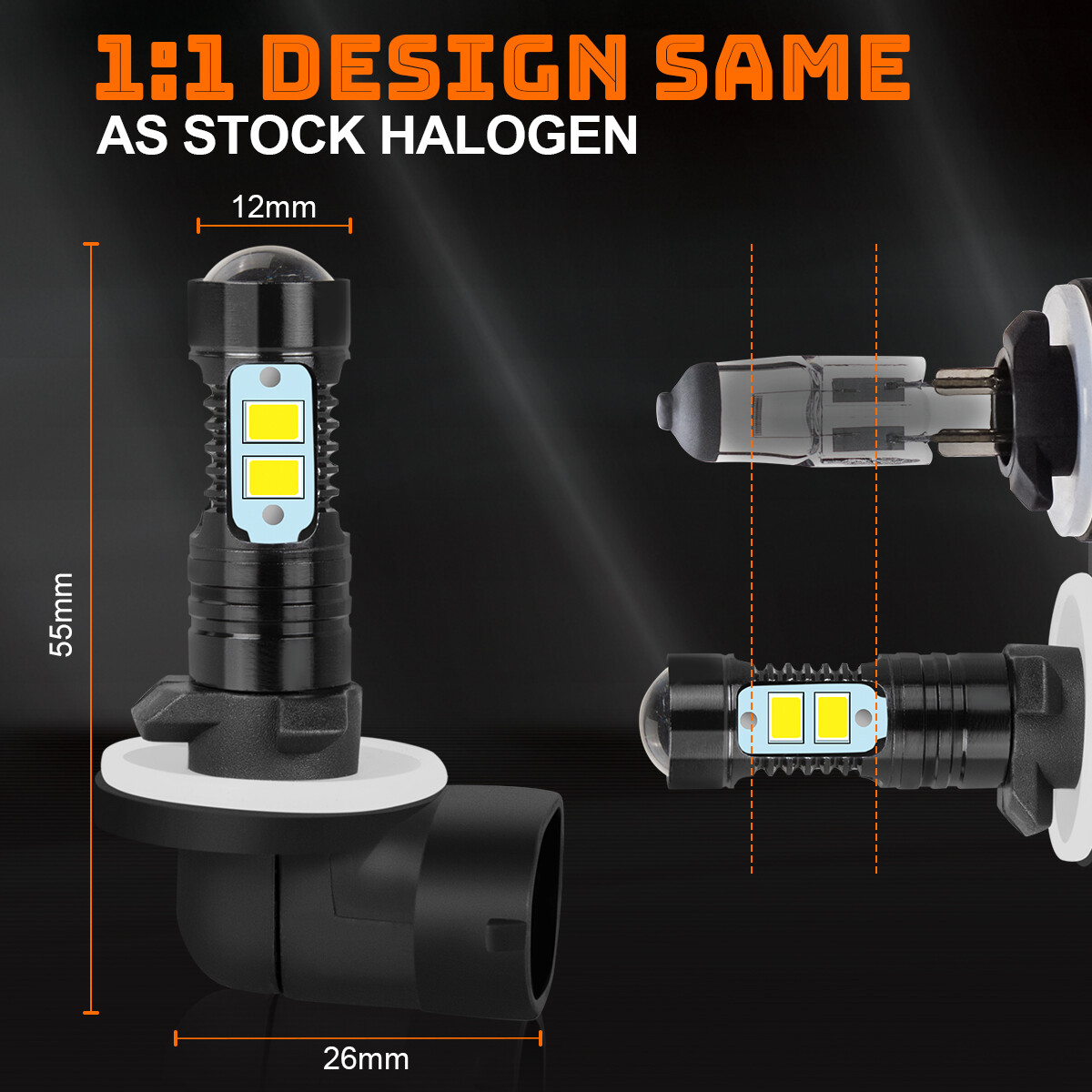 2Pcs 881H27W/2 50W 4000LM White 6000K LED Fog Light Running Bulb Super Bright