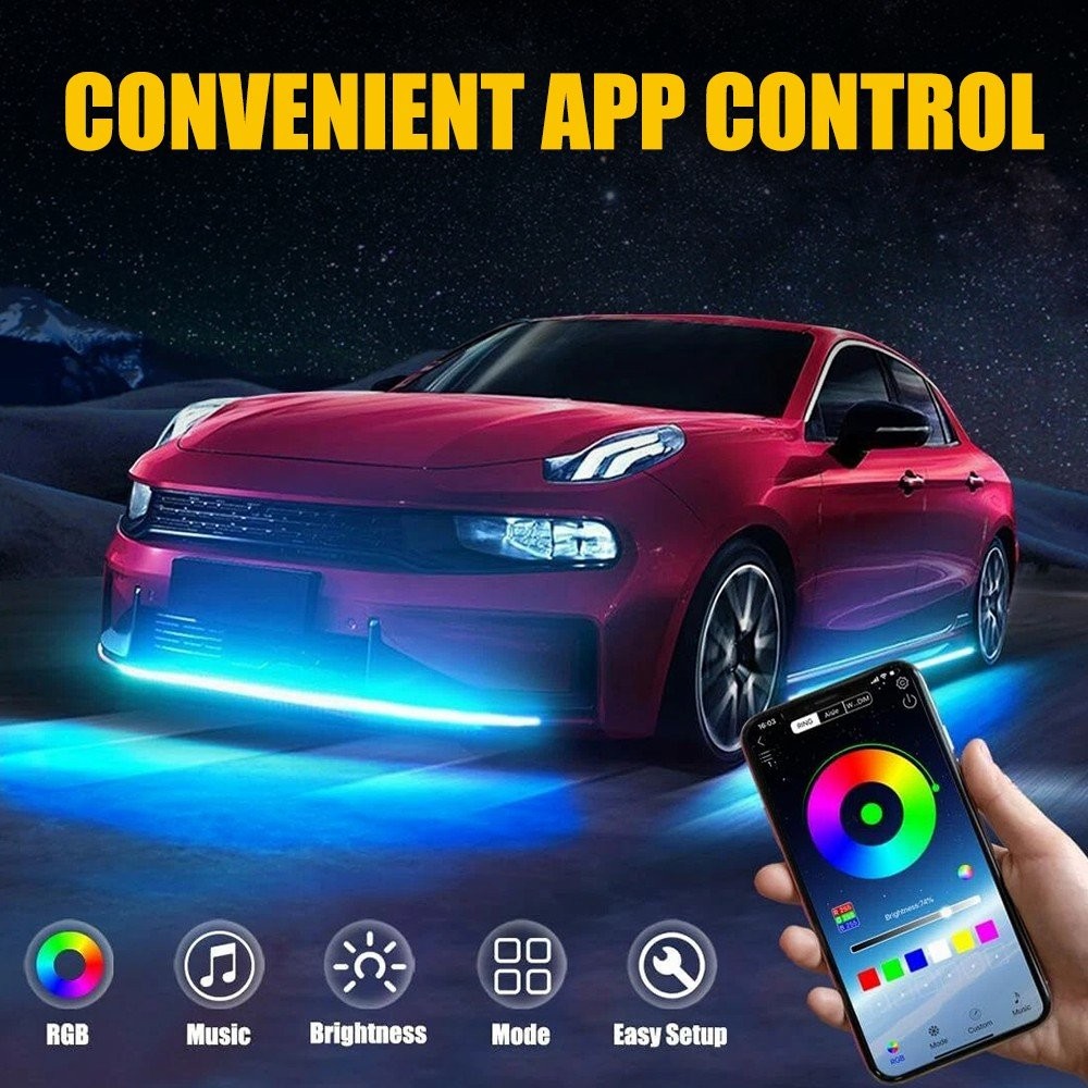 Double Row CHASING 2X 4FT +2X 6.5FT RGB Underglow Light Strips for Car Truck SET