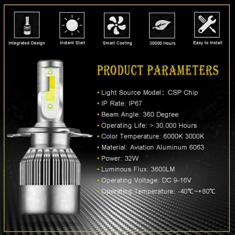 H4 LED Headlight 110W Dual Color Fog Light Bulbs White&Yellow 3000K&6000K Lamps