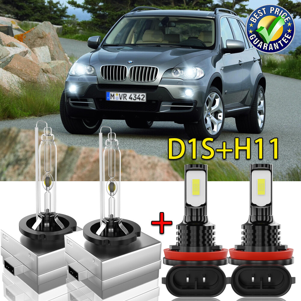 For BMW X5 2007-2015 White Front HID Headlight High-Low + LED Fog Light Bulbs