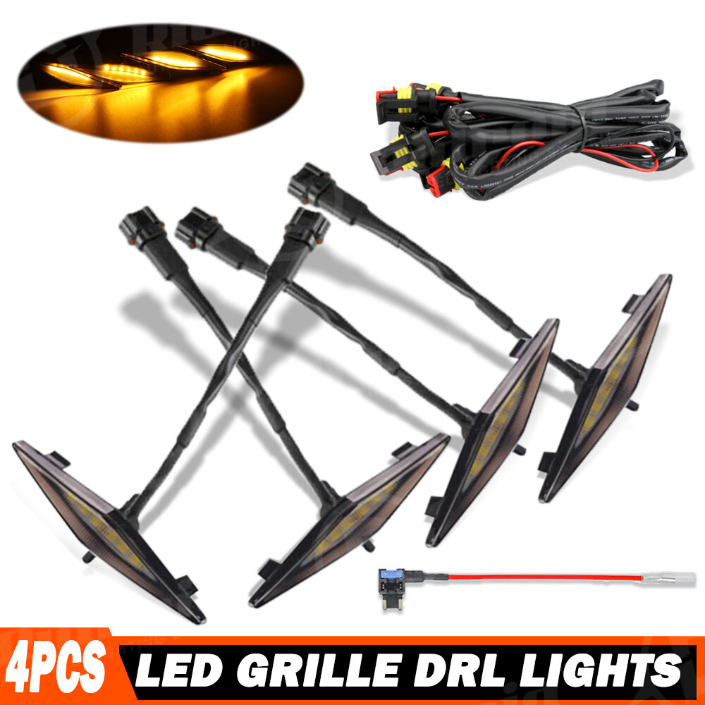 Set 4PCS Smoked Front Grille Led Amber Lights Light For Toyota 4Runner 2014-2019