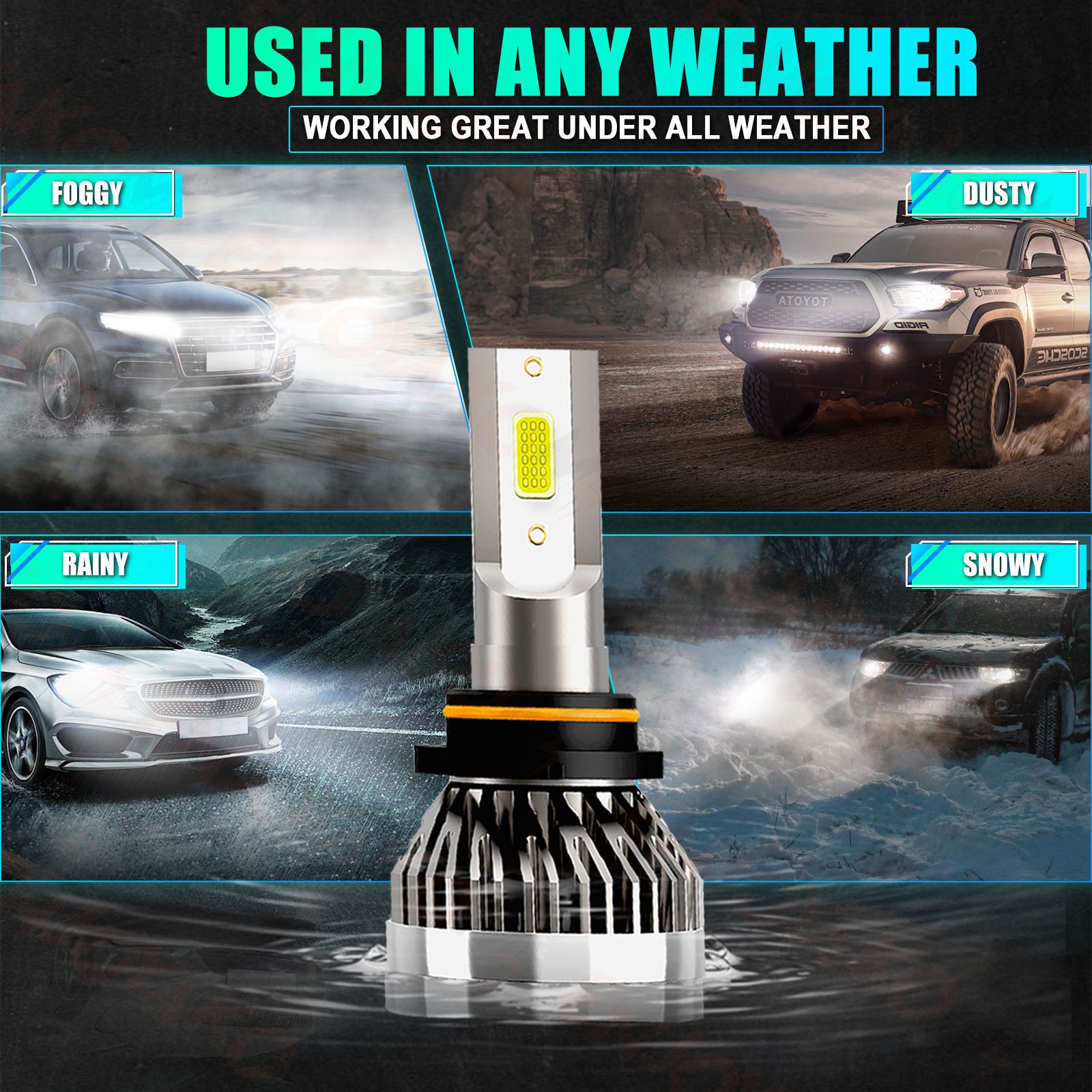 9005 H11 LED Headlight Super Bright Bulbs Kit 6000K White 10000LM High Low Beam