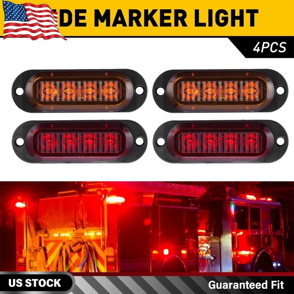 4PCS Amber Red Front Rear Bumper Fender Side Marker Clearance Light Universal