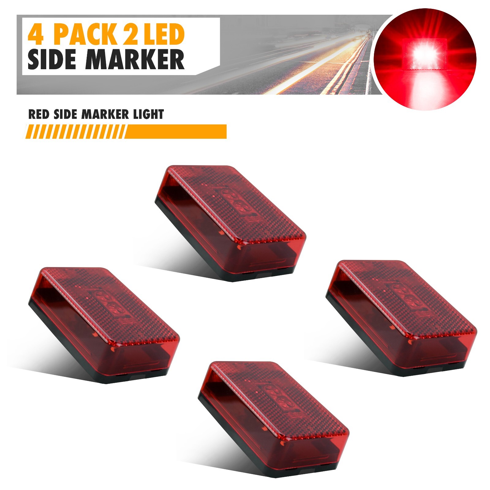4 Pc Red Trailer Side marker lights 3″ Thin line Trailer Truck 2 Led