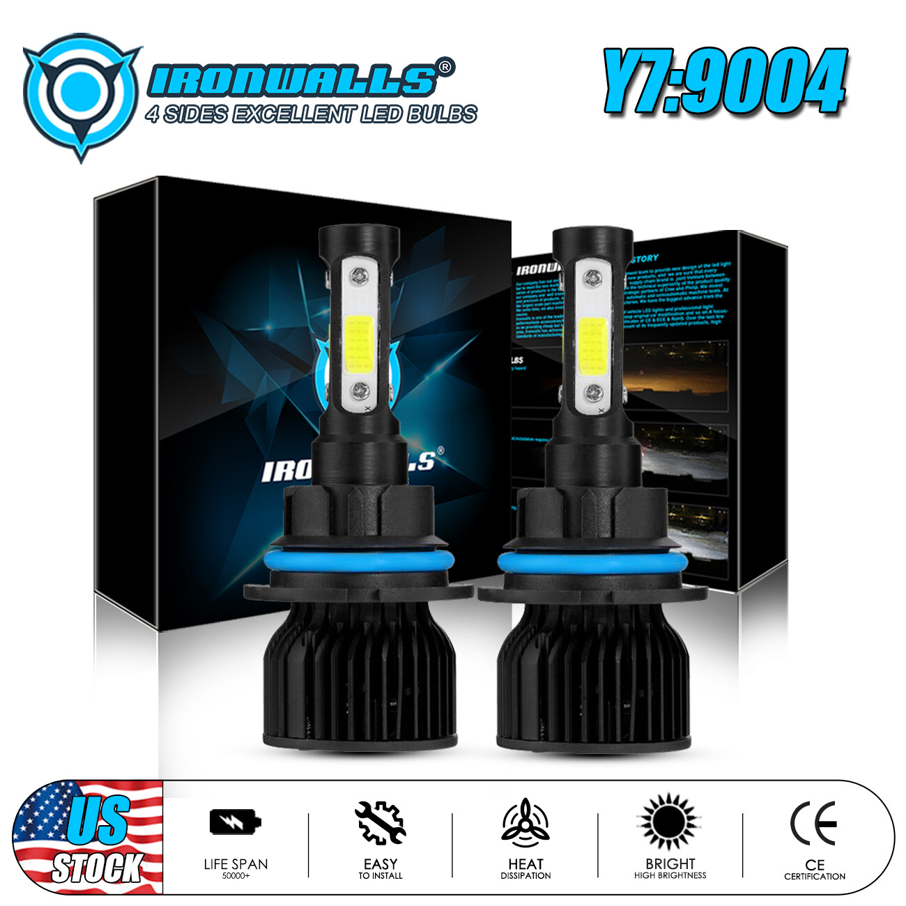 4 sides 9004 LED Headlight KIT High Low Beam 15000W 2500000LM White Super Bright