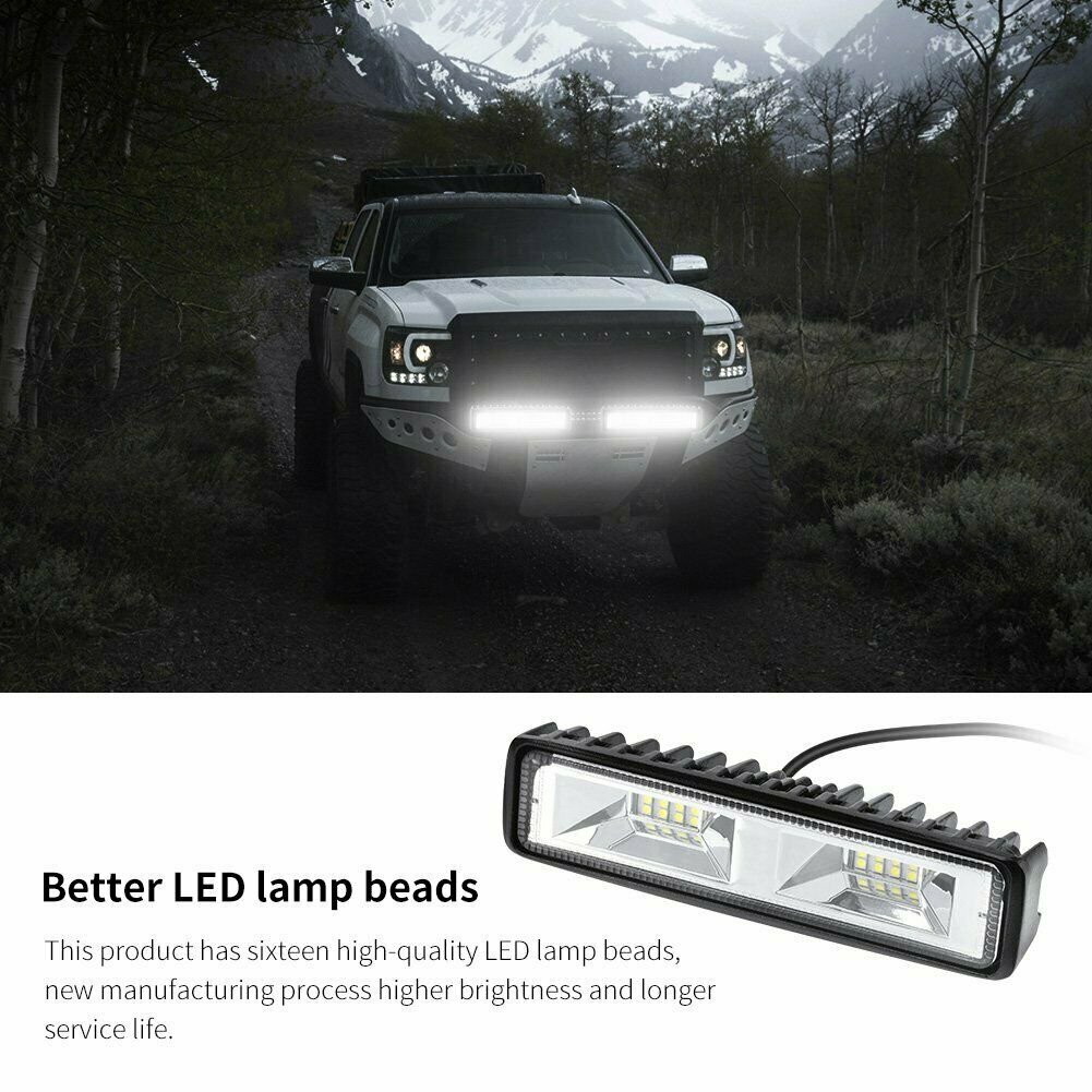 2X LED Work Lights 6 Inch 48W 12V Driving Strip Flood Beam light Bar SUV Offroad