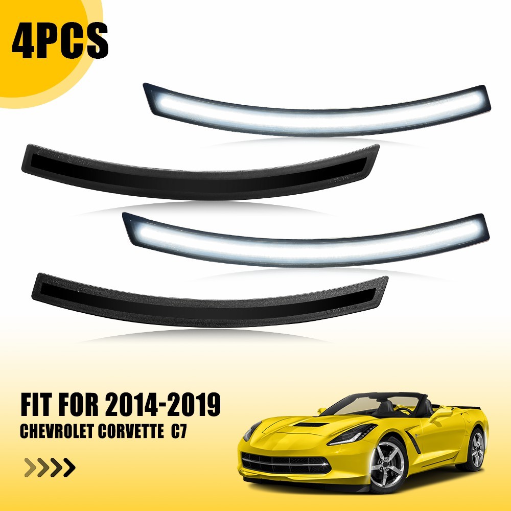 LED White Side Marker Light 2014-2019 Fit Chevrolet Corvette C7 Front+Rear 2Pair