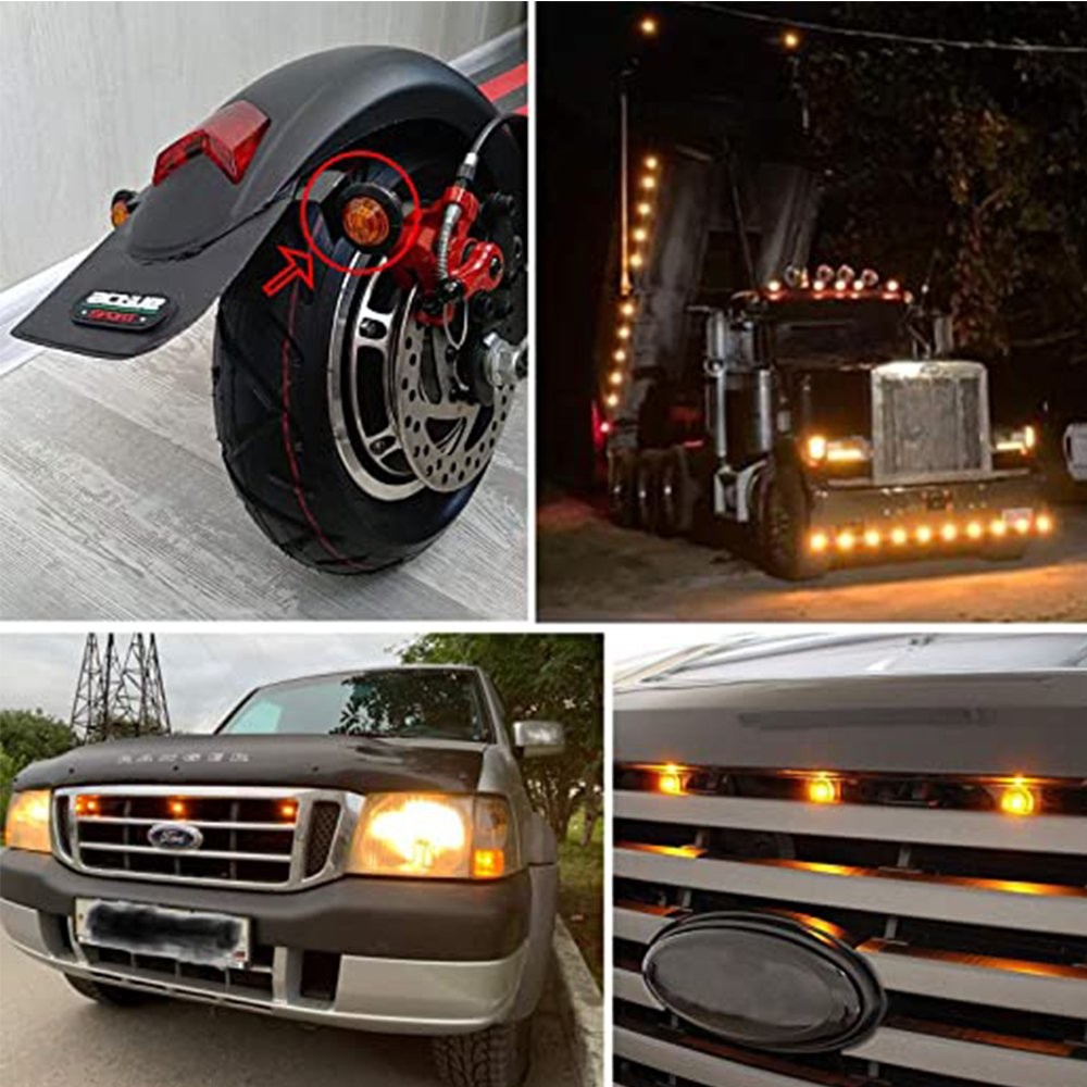 20X Amber Yellow 3/4″ Round 3-LED Side Marker Bullet Light For Trailer Truck EXV