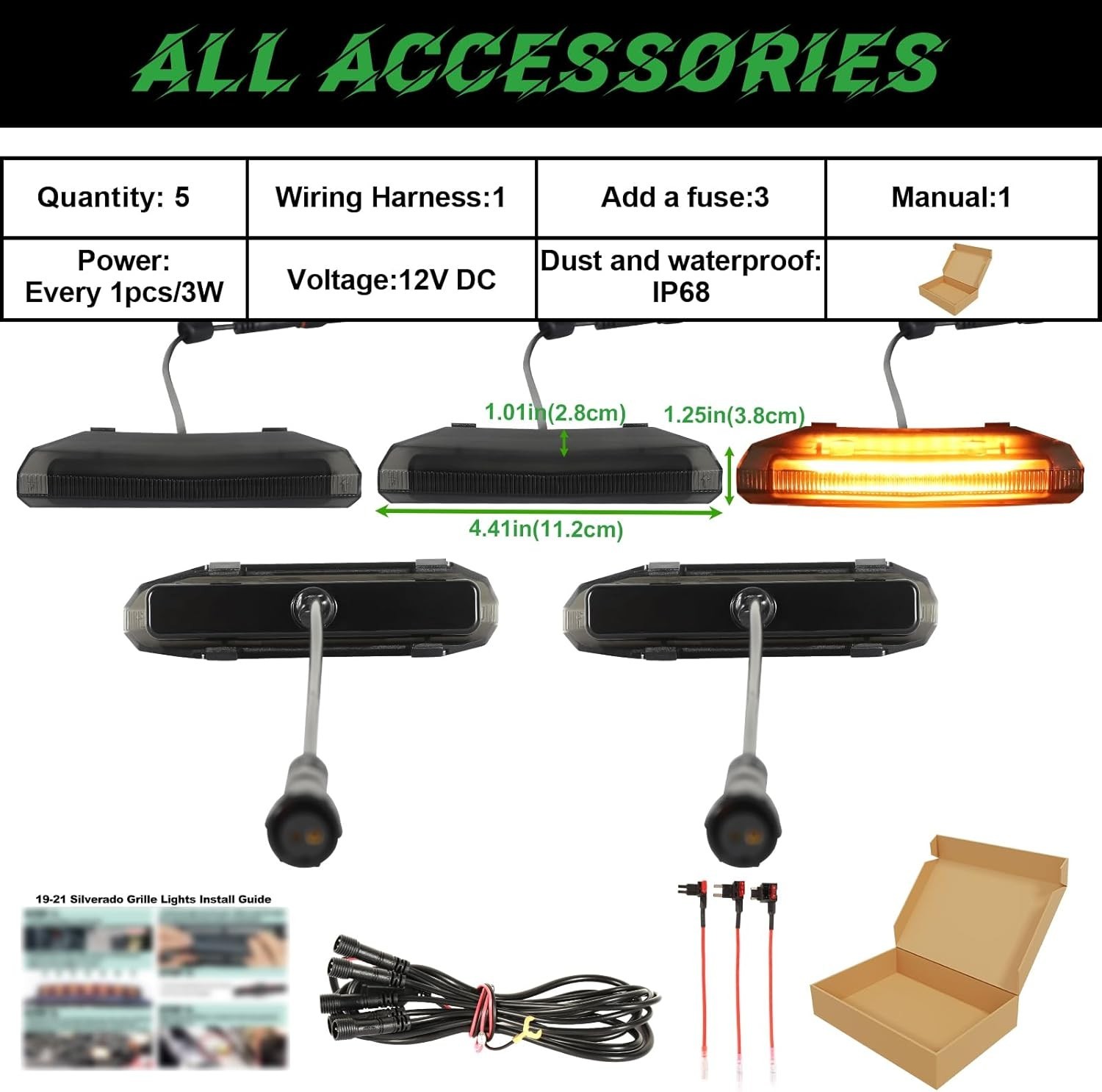 LED Front Grill Grille Lights for 2019-2021 Silverado 1500 Custom Trail Boss WT