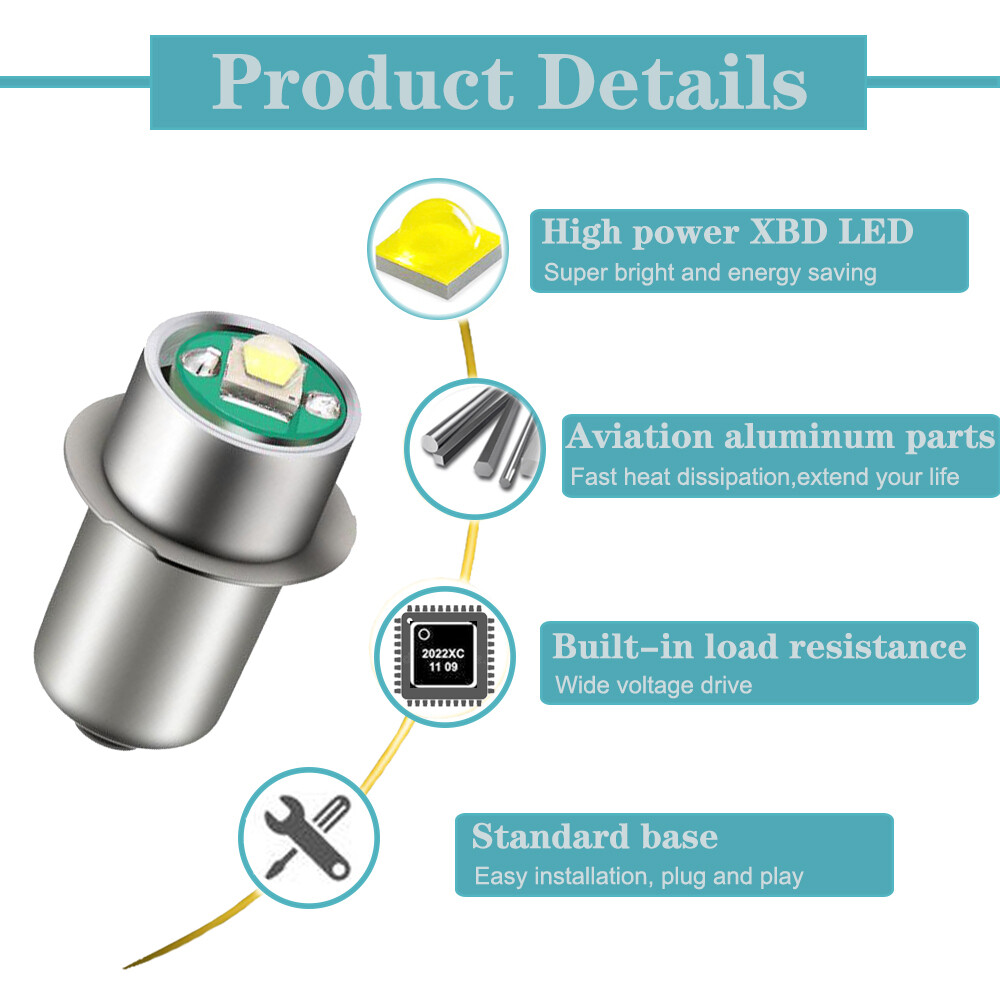 2x P13.5S LED BULB 3W For Maglite 3V 4.5V 6V 9V 12V 18V DC TORCH FLASHLIGHT Lamp