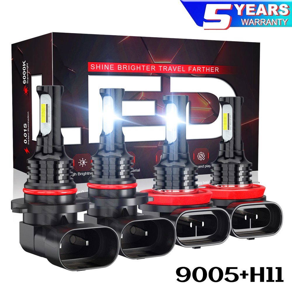 For Chevy Silverado 1500 2500 2007-2015 9005 H11 LED Headlight Hi/Low Beam Bulbs