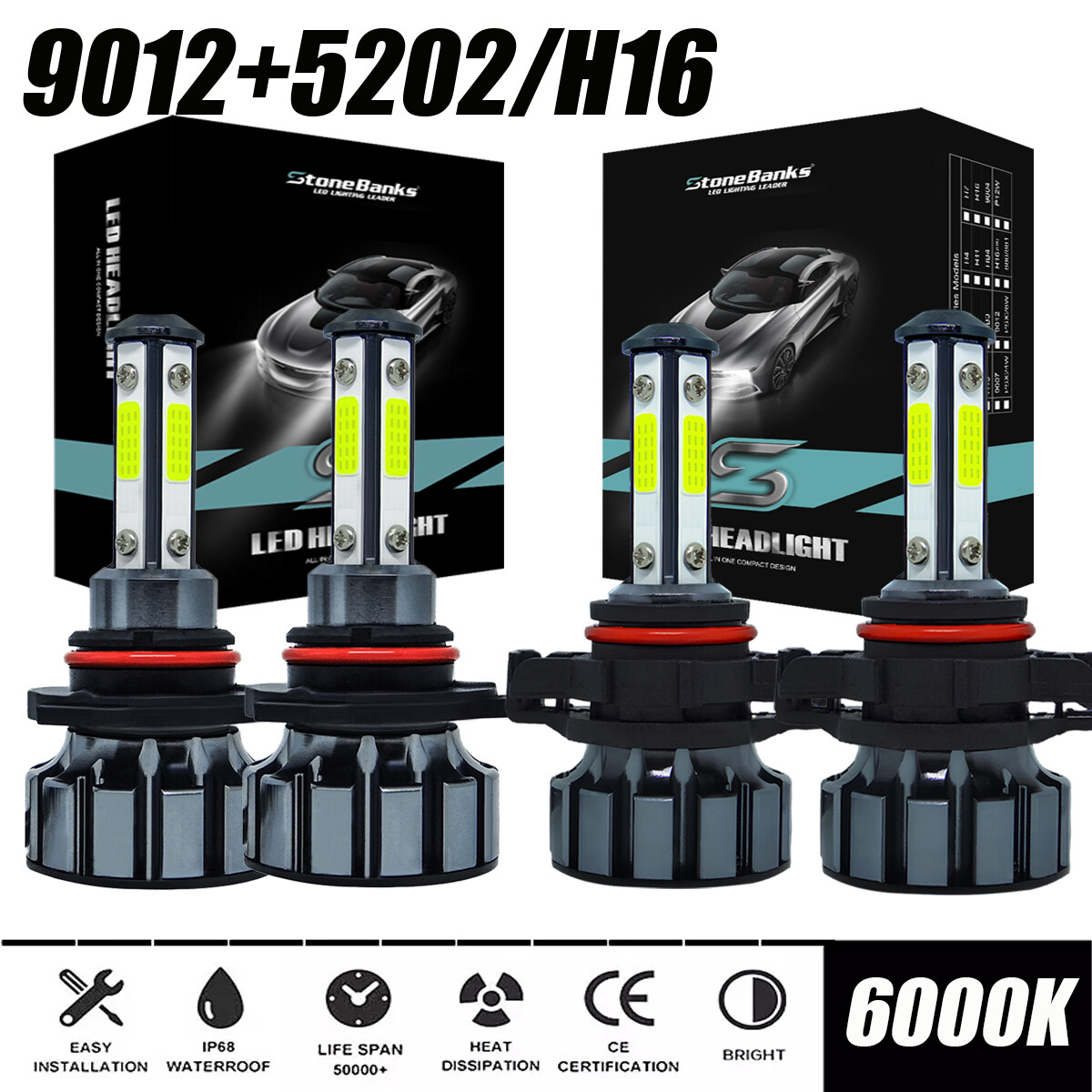 For Jeep Cherokee 2014-2015 LED Headlight & Fog Light Bulbs Combo Clear White