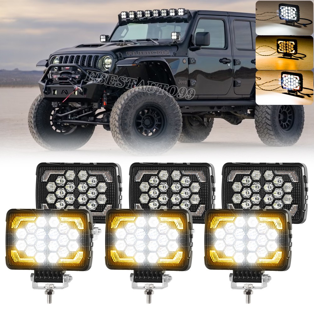 5.7″ Square LED Work Light Bar Spot Pods Fog Light Driving Offroad UTV Amber DRL