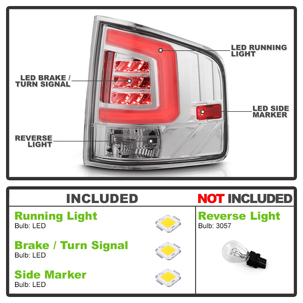For 1994-2004 Chevy S10/ GMC Sonoma Chrome LED Tube Tail Lights Brake Lamps Pair