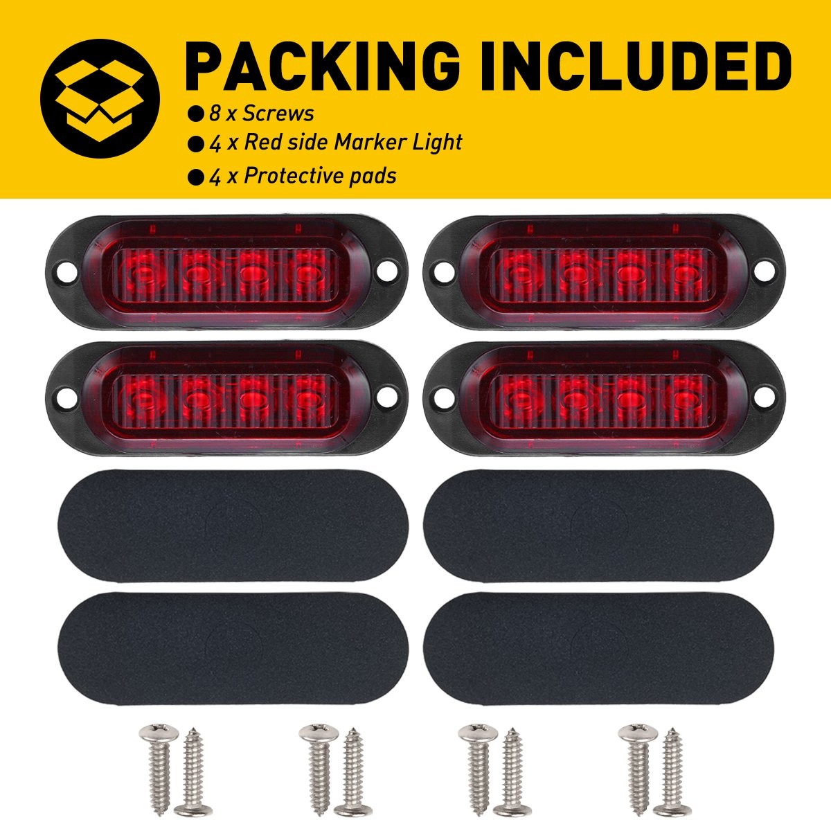 4PCS Universal Red 4LED Oval Side Lights Marker Clearance Indicator Lamps New