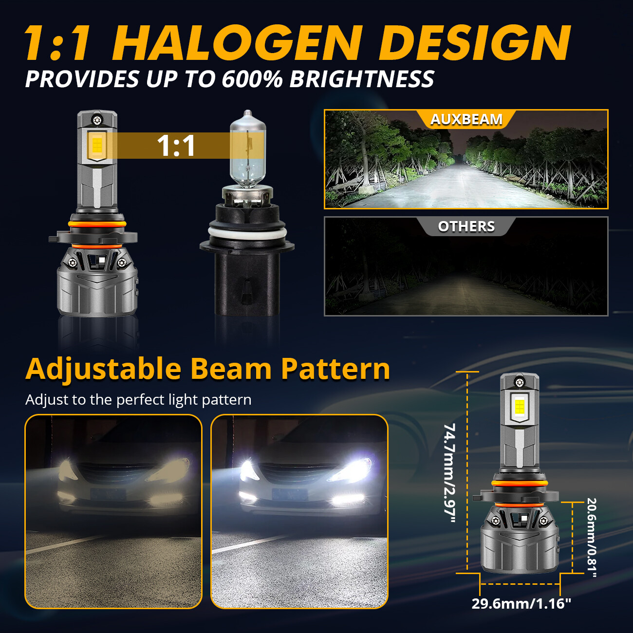 AUXBEAM Canbus LED Headlight 6500K Hi/Lo For Ford Expedition 2003 2004 2005 2006