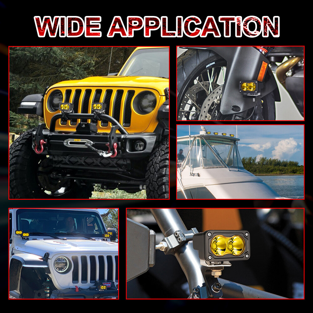 2x 3″Inch Driving Lights Amber Spot Off Road LED Cube Pods Bumper Work Light Bar