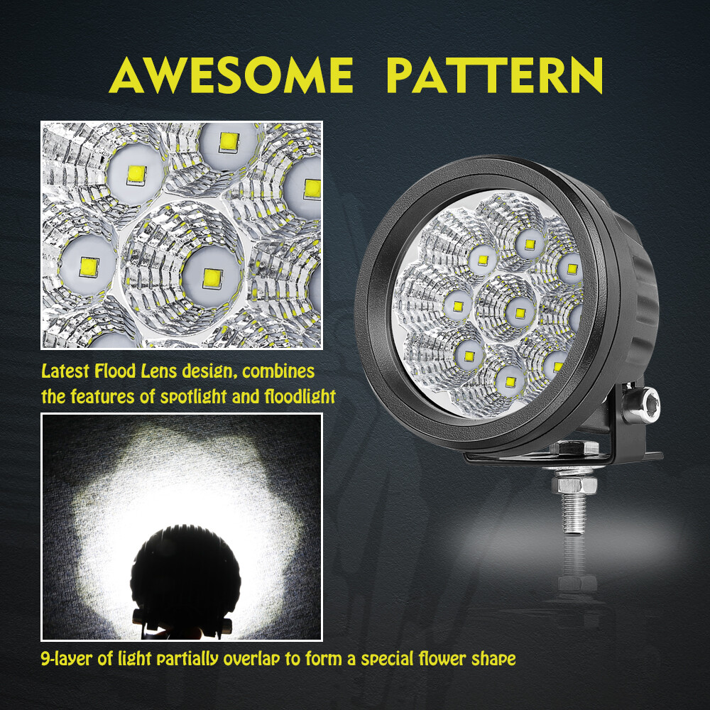 4x 4″ 90W Round LED OffRoad Driving Spot Lights Pods White & Yellow 4WD ATV 3.5″