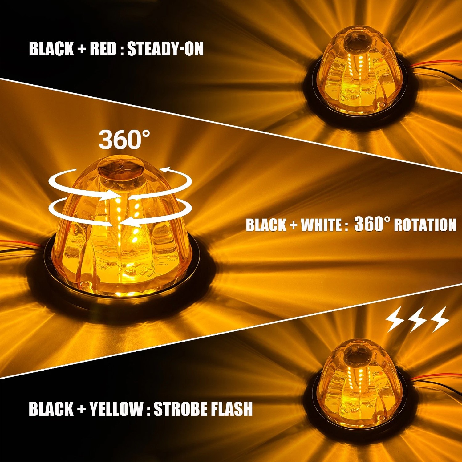 2x Amber LED Watermelon Lights Side Marker Truck Trailer Turn Signal Strobe Lamp