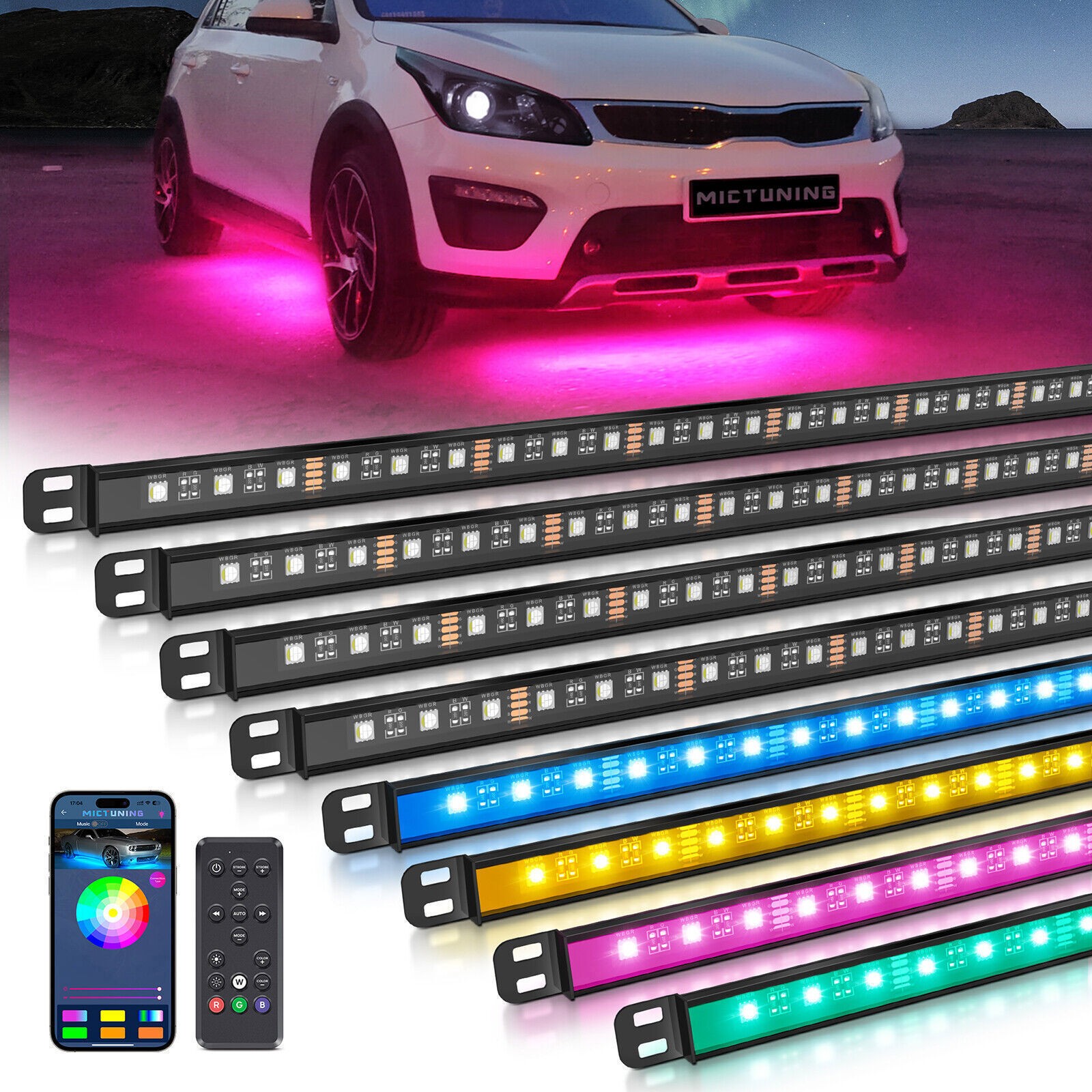 8pcs RGBW LED Underglow Lights Bar for SUV, LED Underbody Glow Neon Light Strips