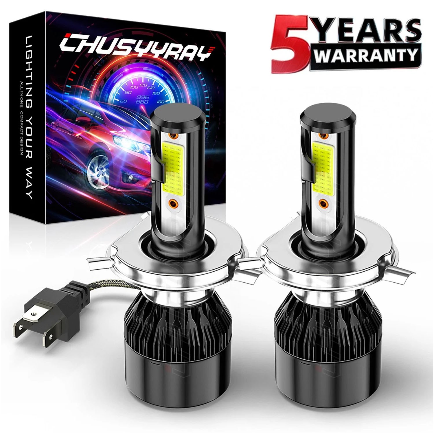 Pair Combo 2 H4 9003 LED Headlight Kit Bulbs High Low Beam Super White 60000LM