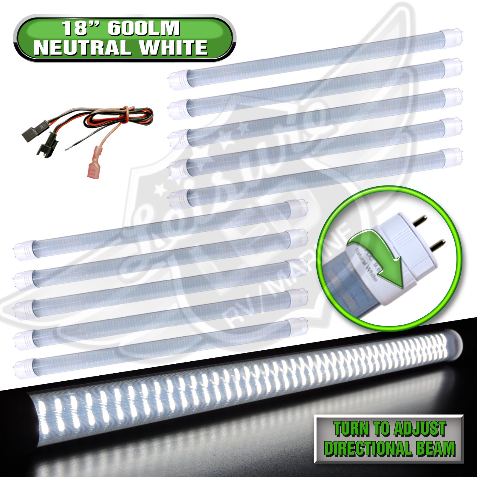 10PC 12V DC RV Marine F15T8 LED Tube Light 9W 18″(17-3/4″ pin to pin) NW 600 lm