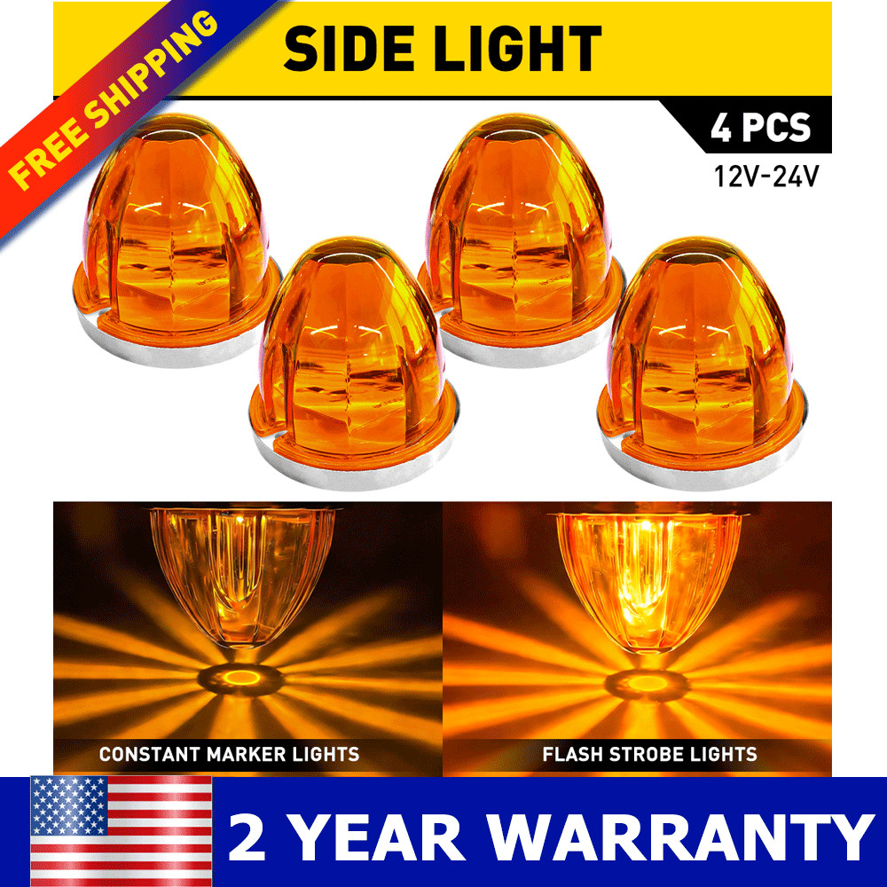 4PC Amber Flash Dual Function Steady & Strobe Watermelon LED Side Marker Light