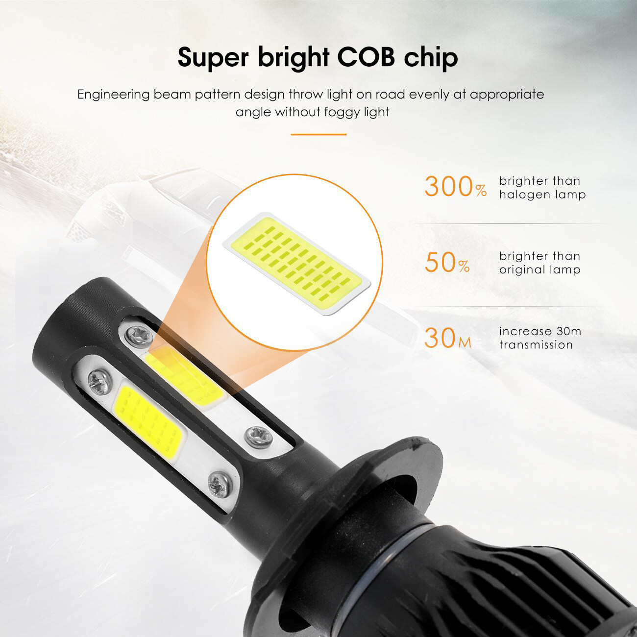 4 Sides H7 LED Headlight Bulb Kit High/Low Beam 6500K Super White 2400W 360000LM