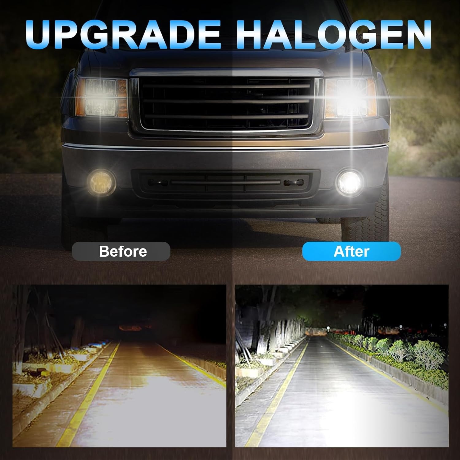 Halogen 9008/H13 High/Low Beam Bulbs & H10/9145 Foglamp Bulbs Kit, Pack of 4