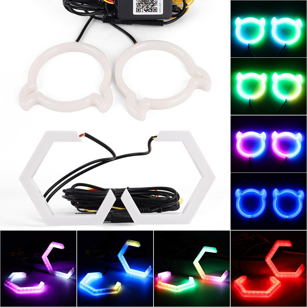 APP 2 in 1 Car RGB Heart LED Angel Eyes Halo Rings Headlight DRL Light Retrofit