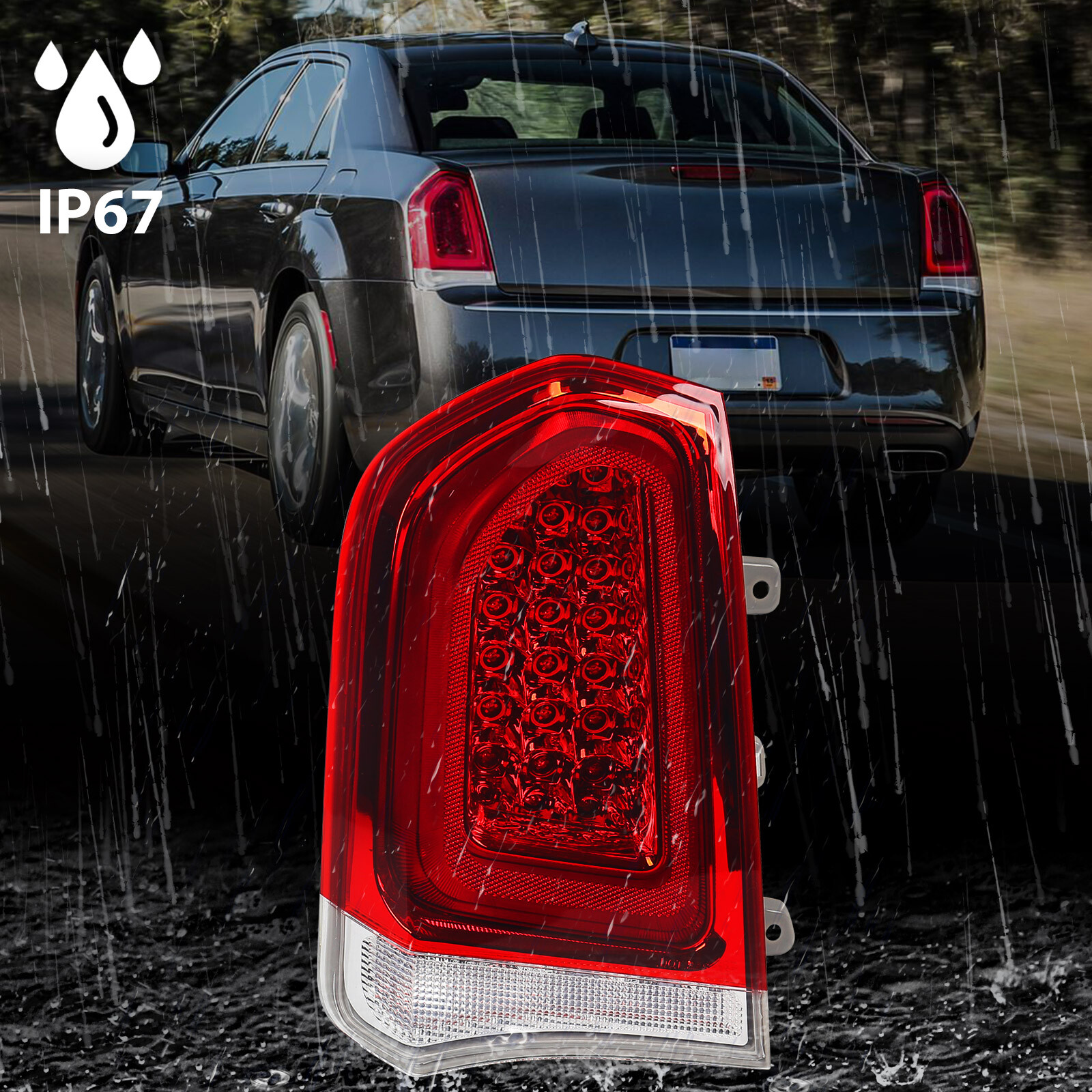 Pair Chrome Trim Full LED Tail Lights For 2015-2023 Chrysler 300 Brake Lamp Side