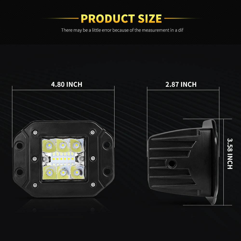 2x 5″ Flush Mount LED Work Light Bar Spot Pods Backup Reverse Fog Offroad & Wire