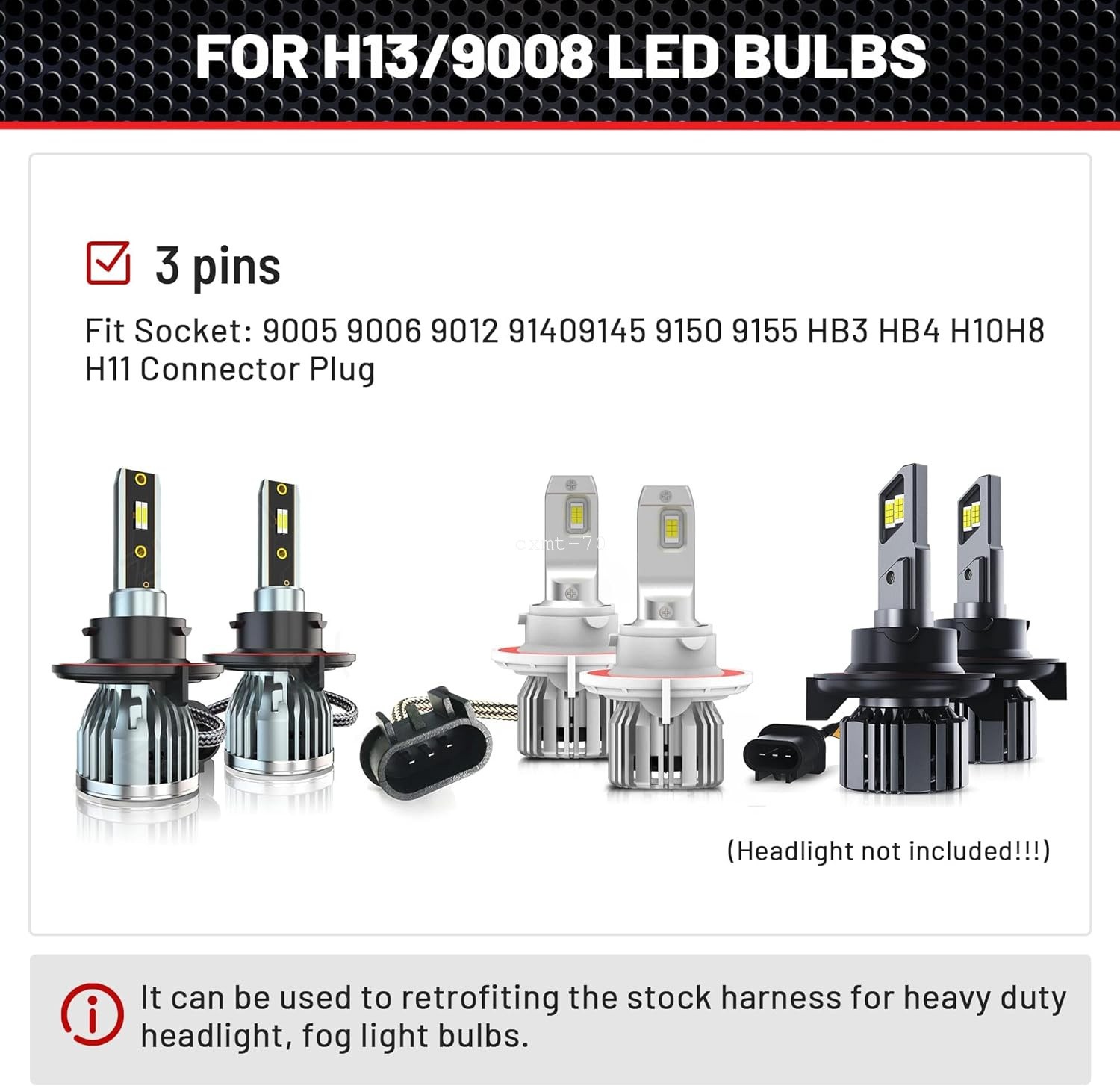 9008 H13 H13LL Headlight Bulb Adapter Plug 3 Pin for Ford F-150 F-250 F-350