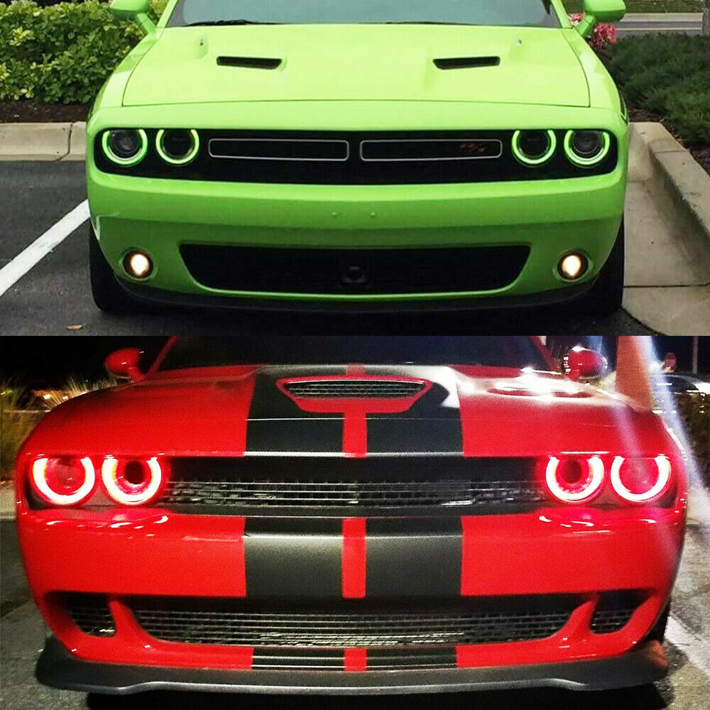 For 15-18 Dodge Challenger RGBW Halo DRL Headlights LED Boards Bluetooth Control