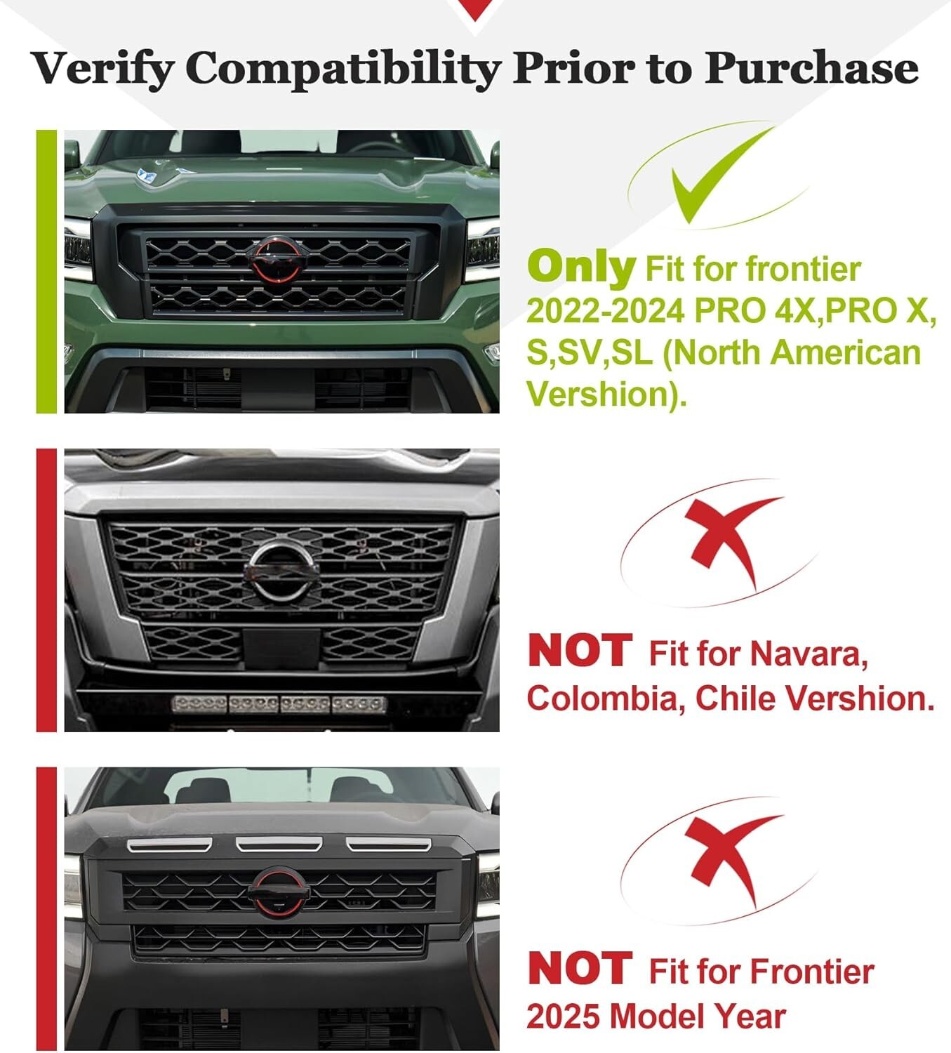 LED Grill Lights for Nissan Frontier 2022 2023 2024 PRO 4X S SV SL Accessories