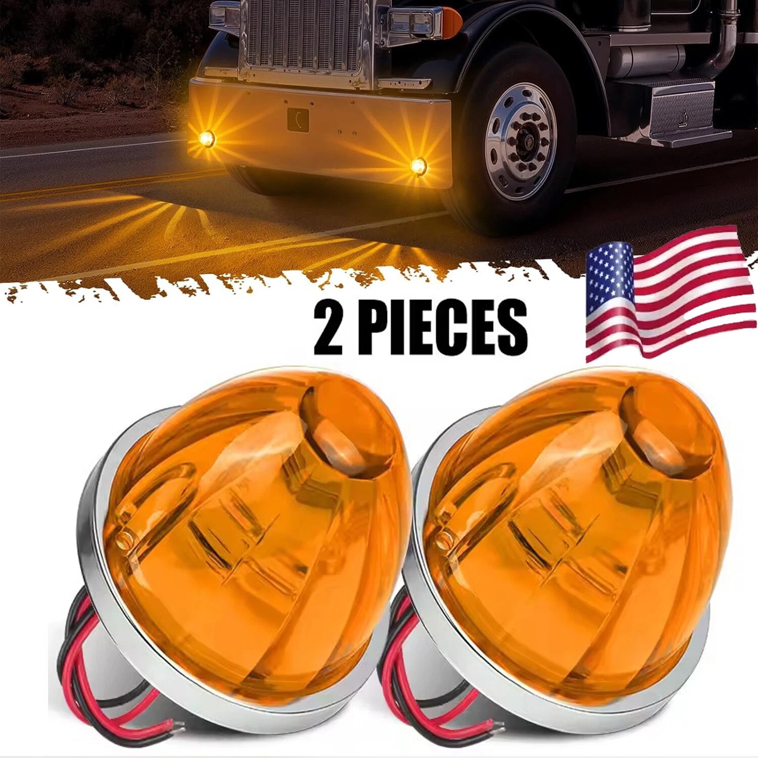 2X Amber LED Watermelon Lights Truck Trailer Side Marker Clearance Lamp Signal
