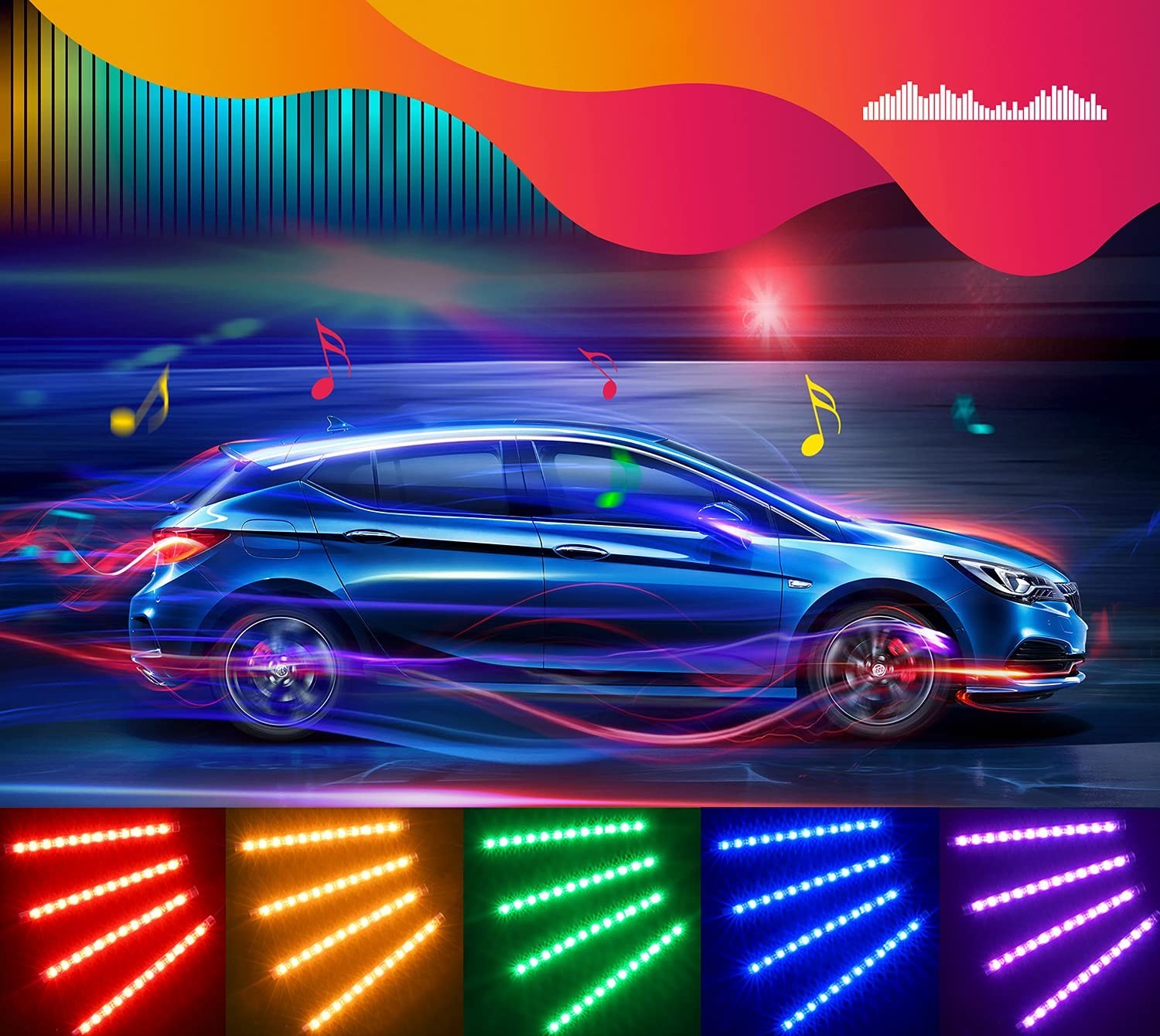 RGB Smart Car Interior LED Lights – App Control, DIY & Music Modes, 12V Charger
