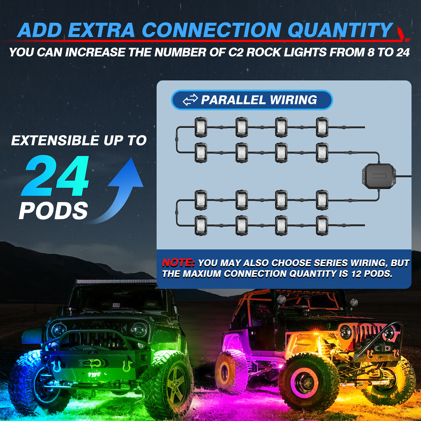 8/10/12 Pods RGB LED Rock Lights Offroad Truck APP Underbody Underglow Neon Kit