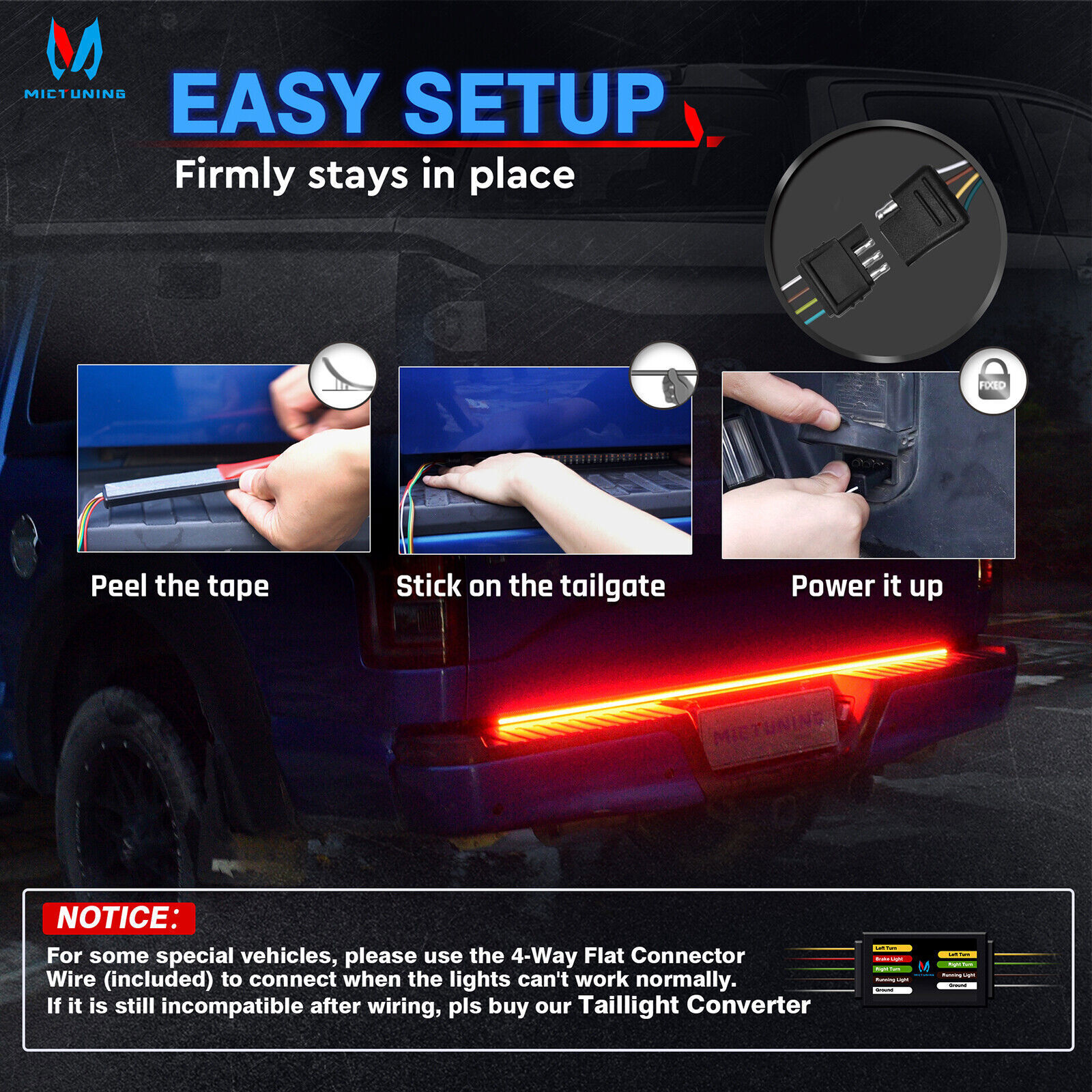 48″Inch Tailgate LED Light Bar Strip Brake Reverse Turn Signal Stop Tail Strip