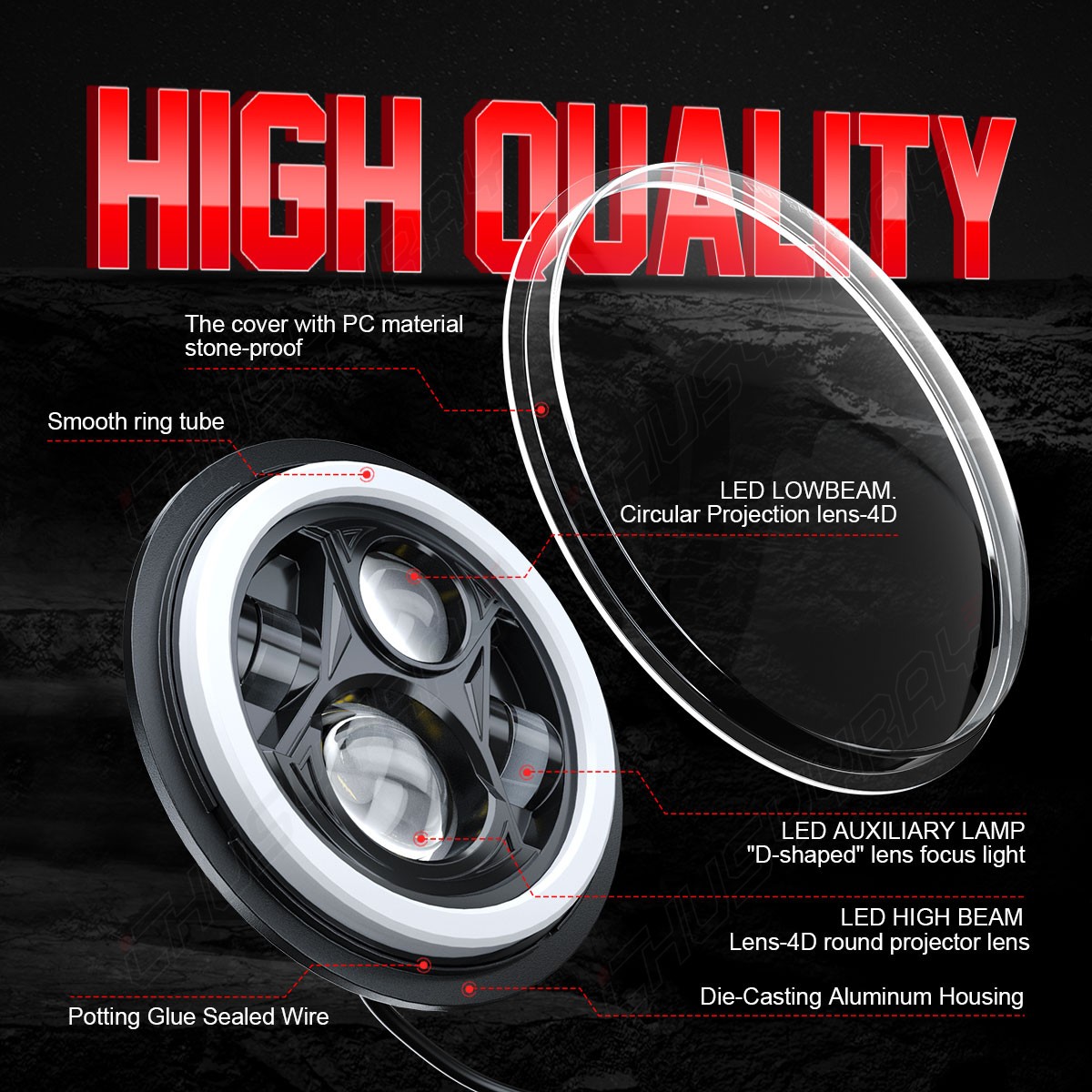 New Pair 7inch RGB LED Round Headlight Hi/Low Beam for Peterbilt 379 359 Trucks