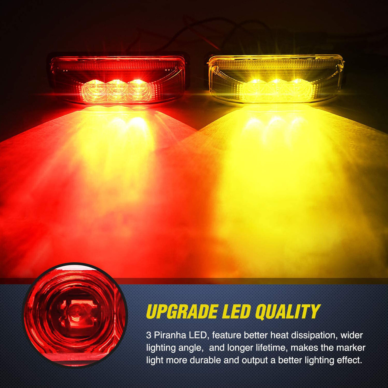 4x Amber Red 3LED Side Marker Lights RV Truck Trailer Clearance Light Waterproof